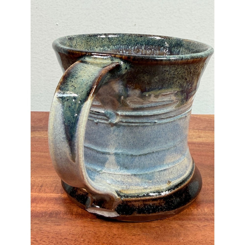 Handmade Studio Pottery Mug Blue Brown Drip Glaze Hand Thrown Signed Stoneware - Picture 5 of 12